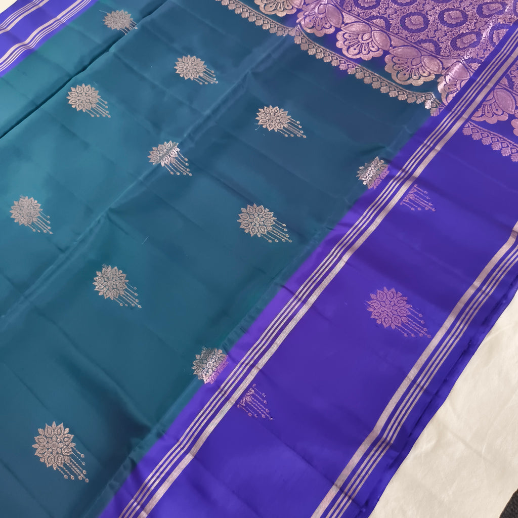 Soft Silk Saree – Peacock Blue and Blue Contrast