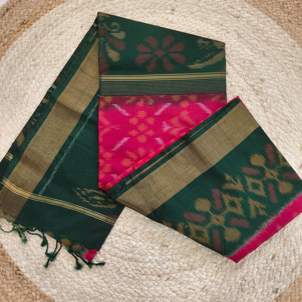 Silk Cotton Saree – Pink and Green