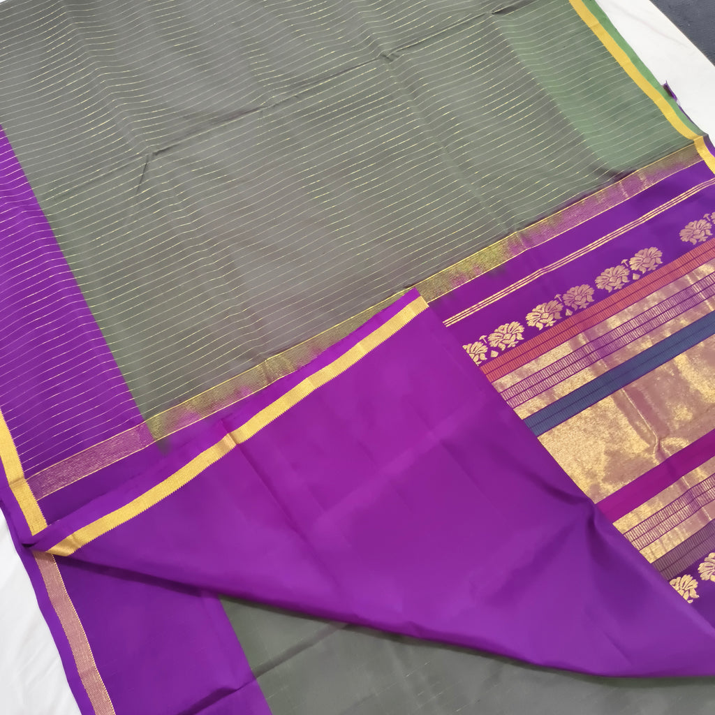 Pure Kanchipuram Silk Saree – Green and Magenta Contrast