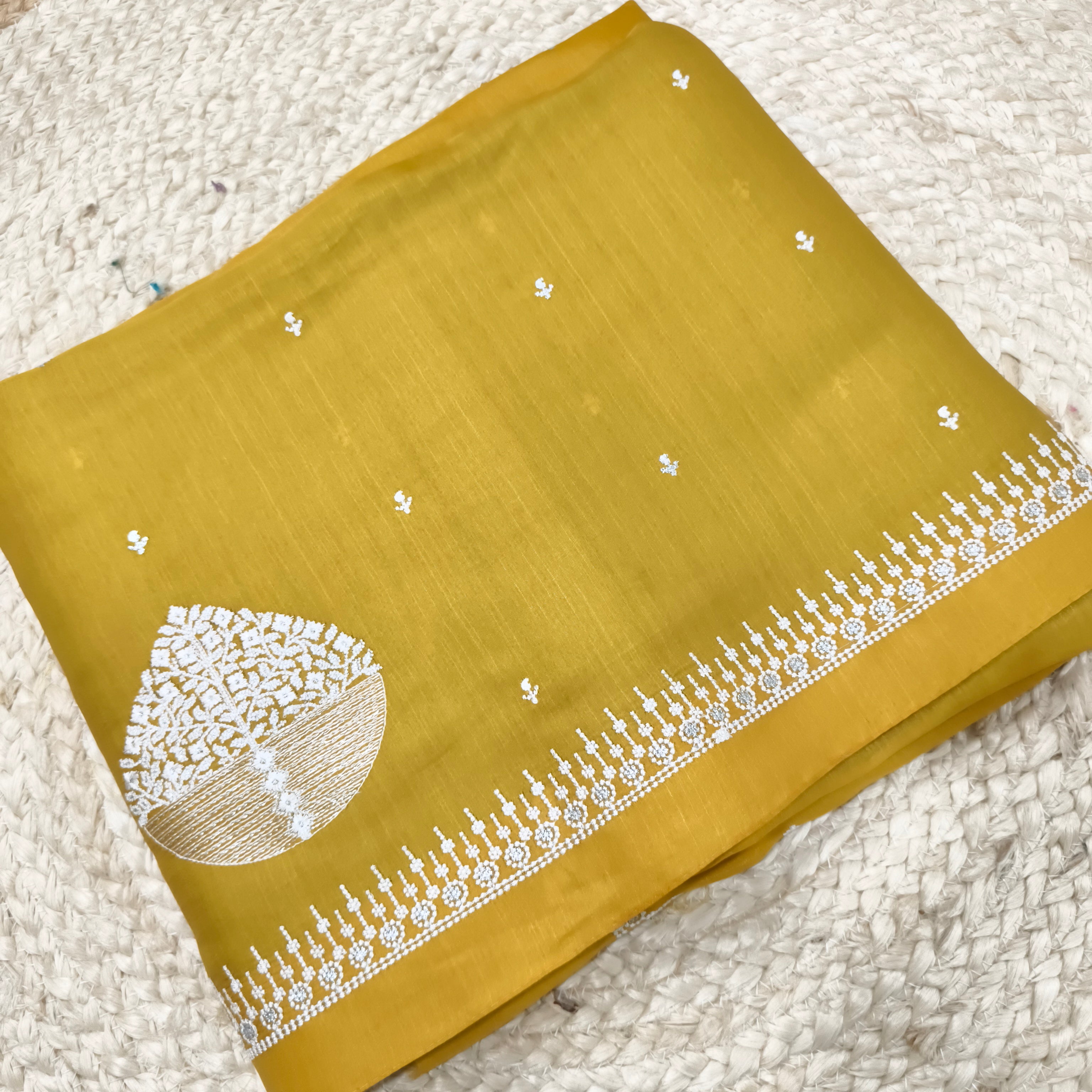 Yellow and Green Butter Silk saree