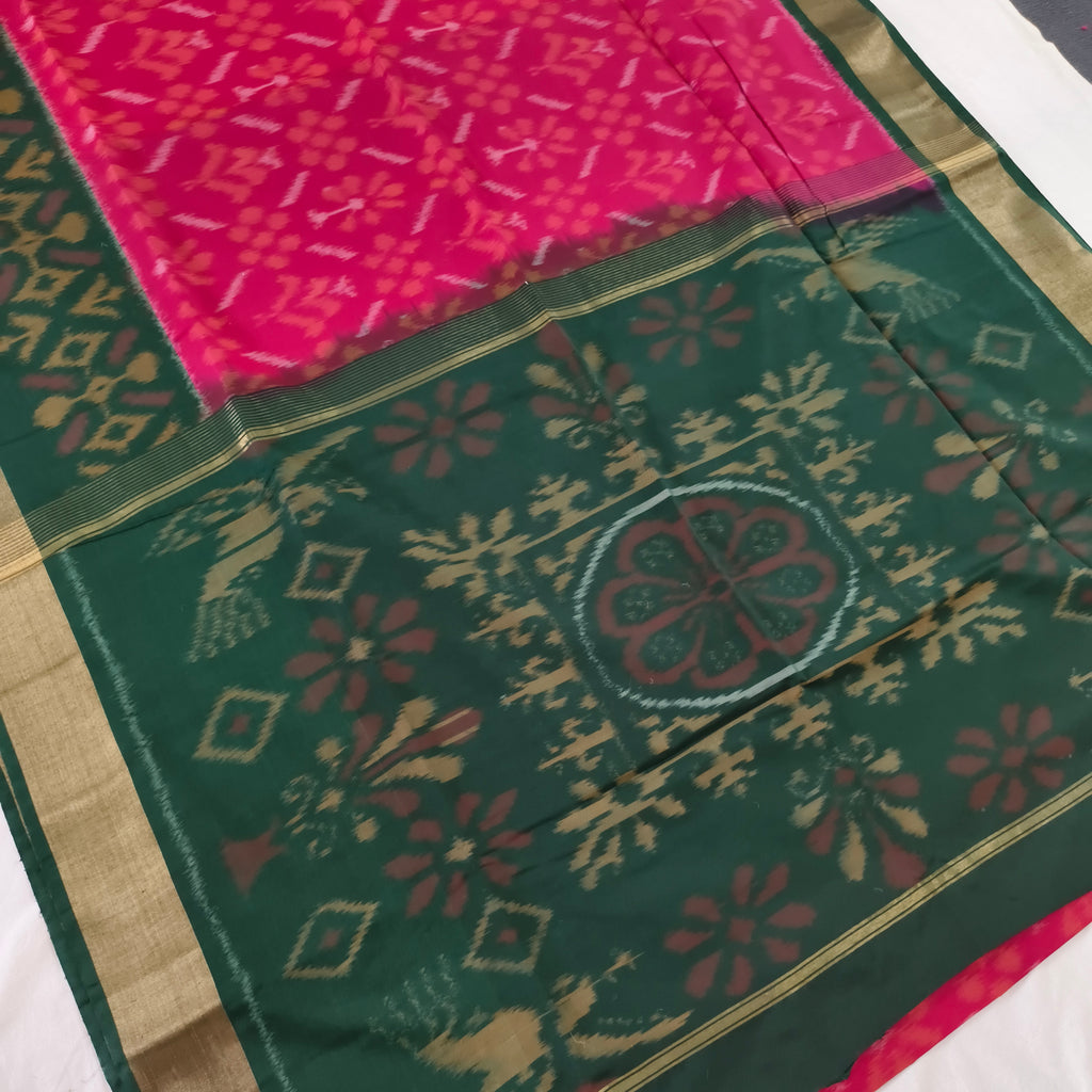 Silk Cotton Saree – Pink and Green