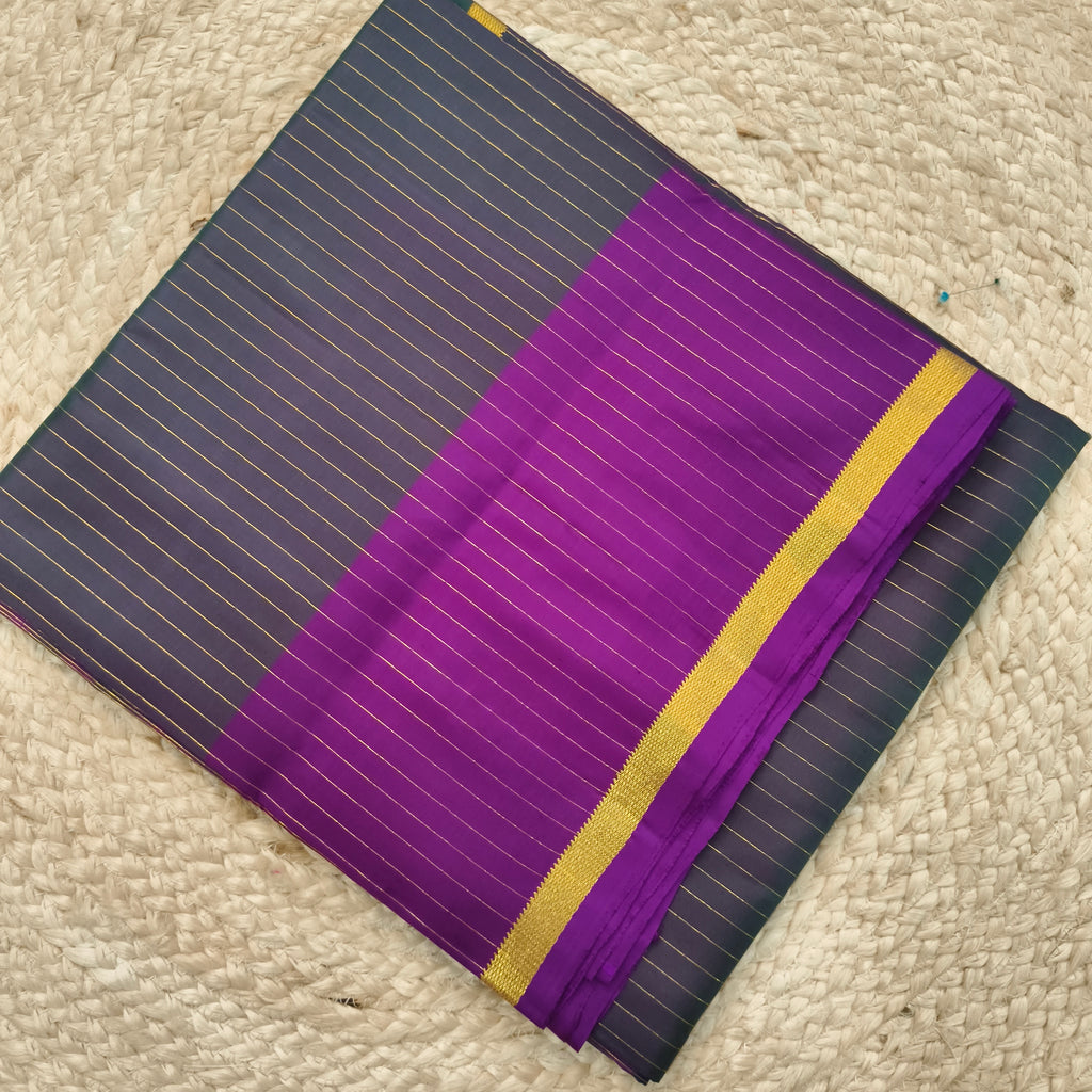 Pure Kanchipuram Silk Saree – Peacock Blue and Magenta Pink Contrast