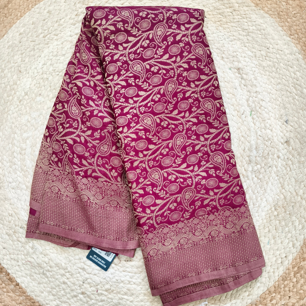 Banarasi Crush Georgette Saree- Wine color
