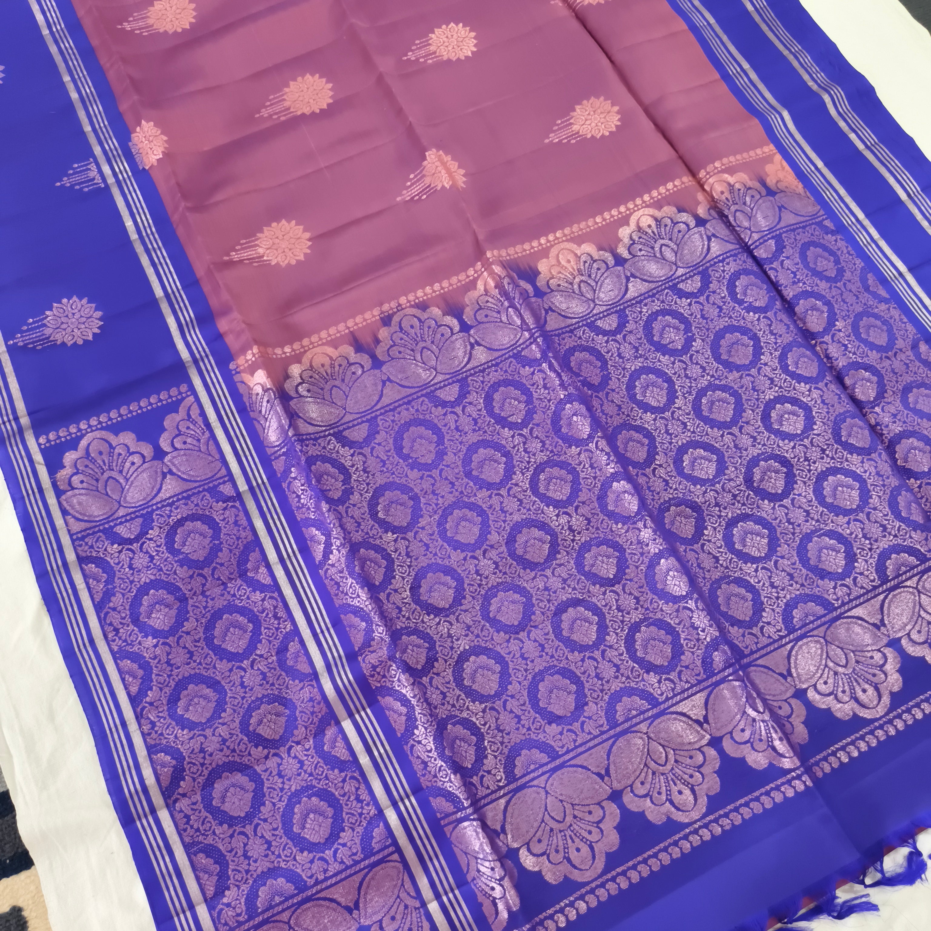 Soft Silk Saree – Pink and Royal blue Contrast