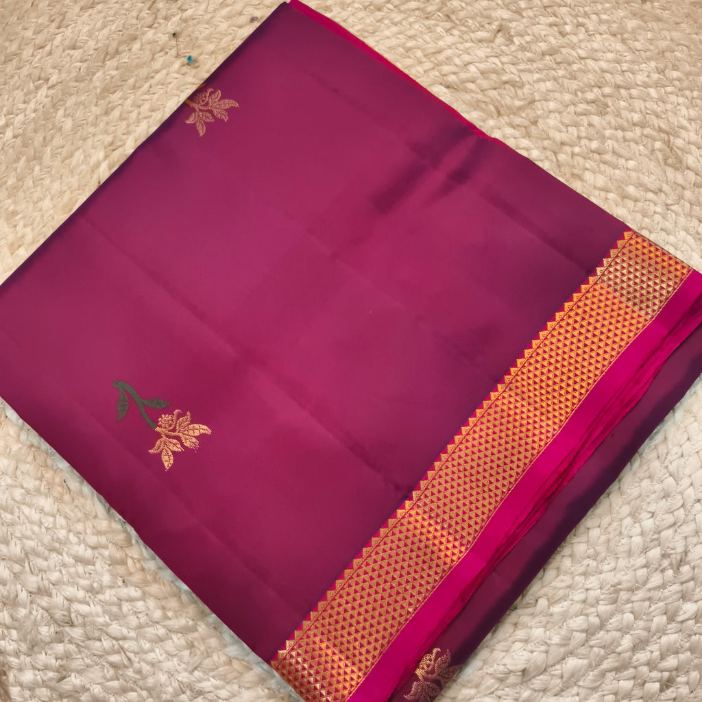 Pure Kanchipuram Silk Saree – Deep Magenta and Rani Pink Contrast (Copy)