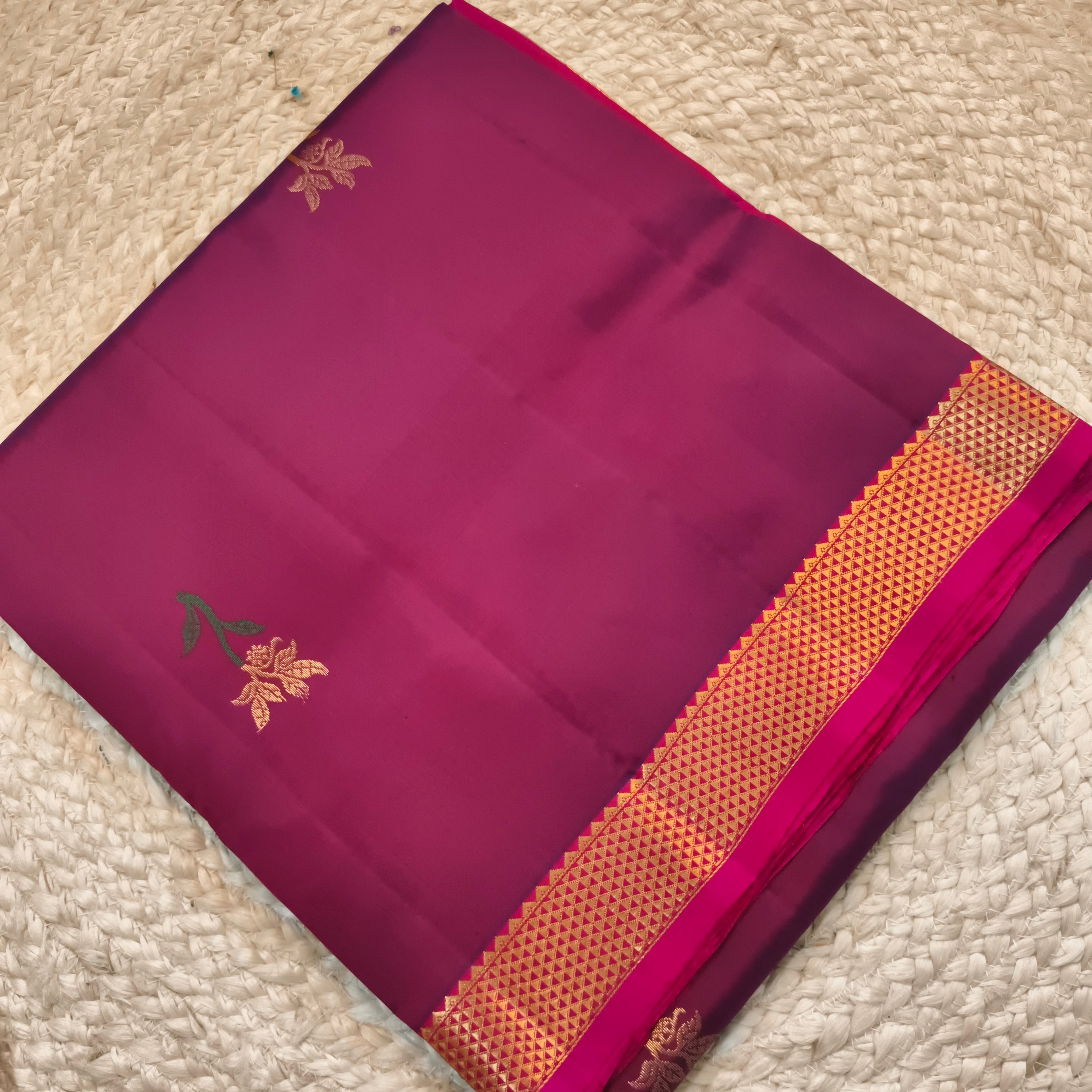 Pure Kanchipuram Silk Saree – Deep Magenta and Rani Pink Contrast (Copy)