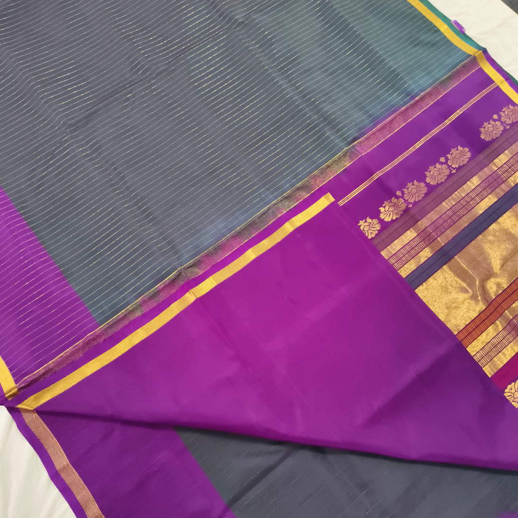 Pure Kanchipuram Silk Saree – Peacock Blue and Magenta Pink Contrast