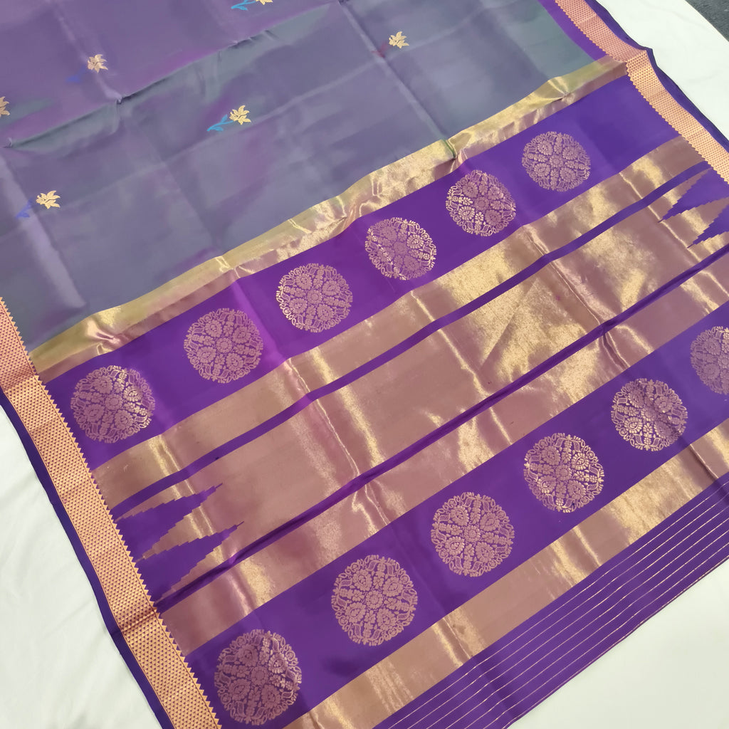 Pure Kanchipuram Silk Saree – Purple and Magenta pink Contrast