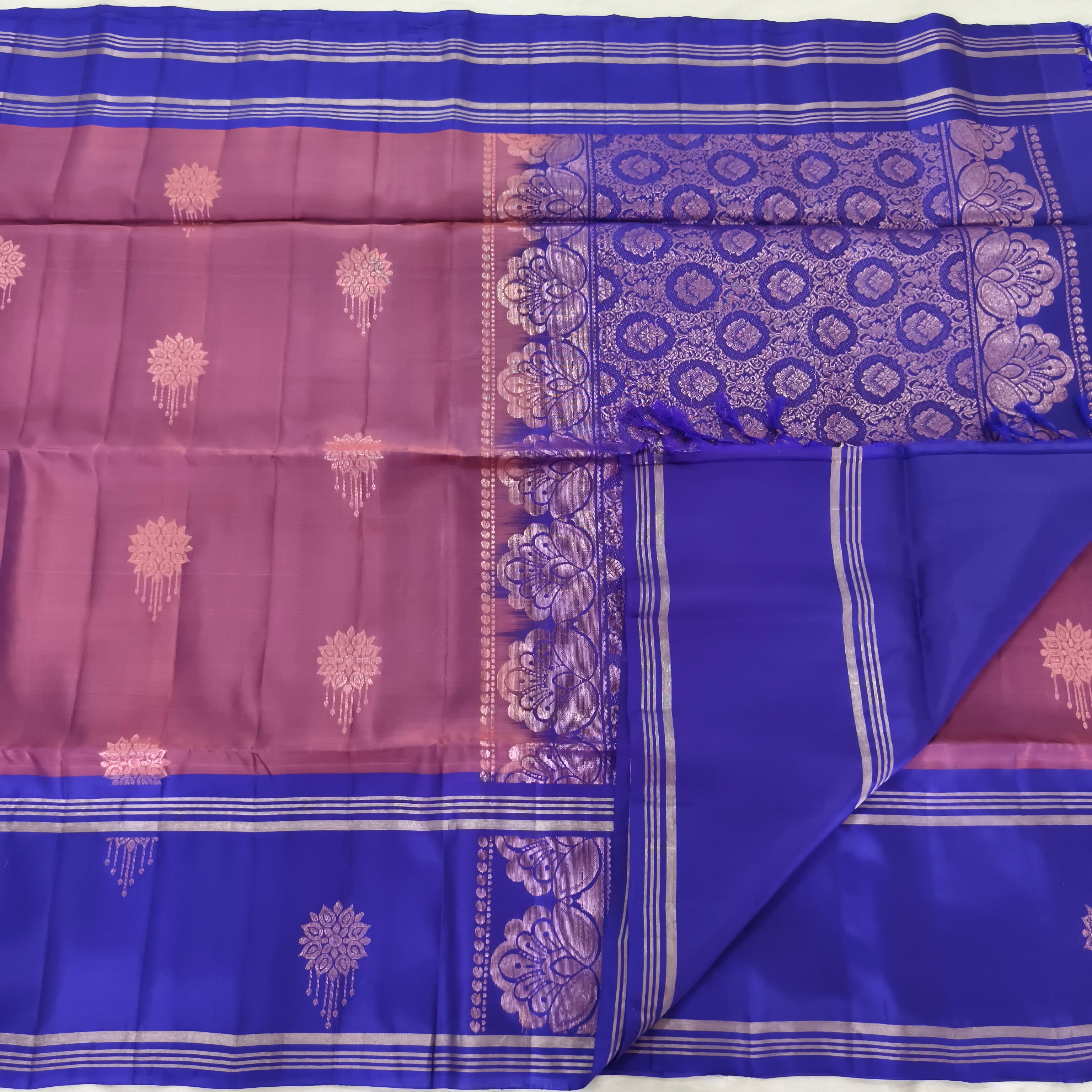 Soft Silk Saree – Pink and Royal blue Contrast