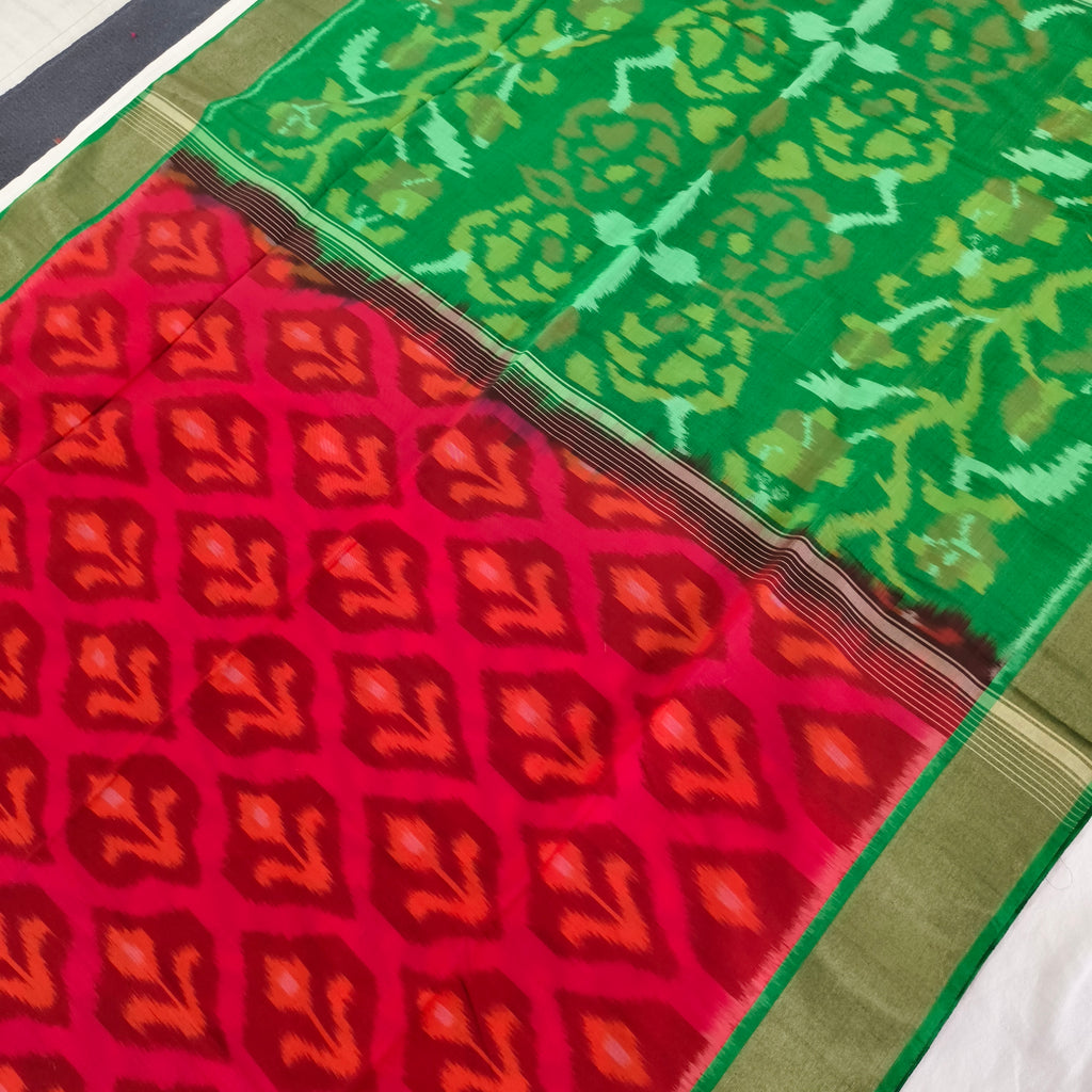 Silk Cotton Saree – Red and Green
