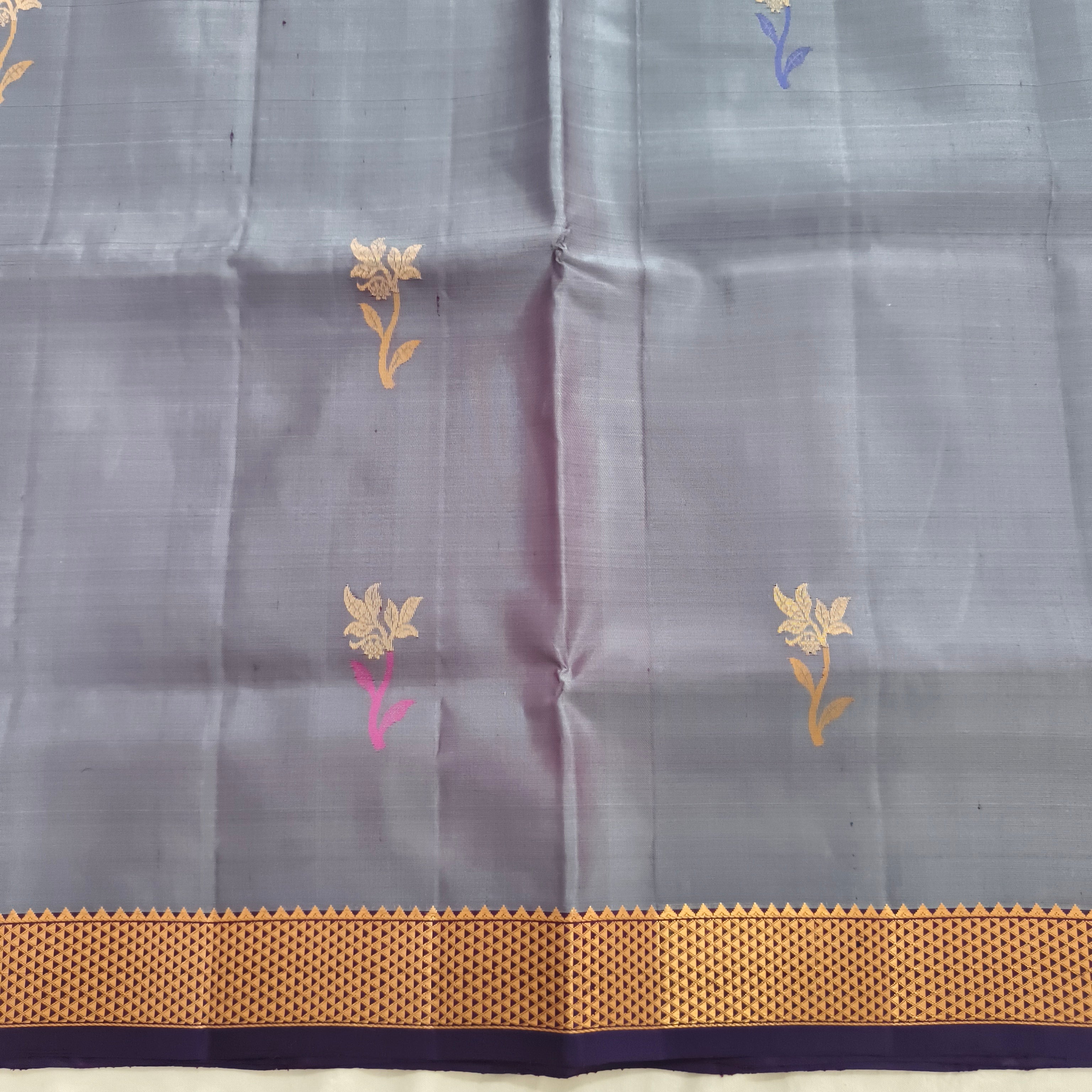 Pure Kanchipuram Silk Saree – Grey and Wine Contrast