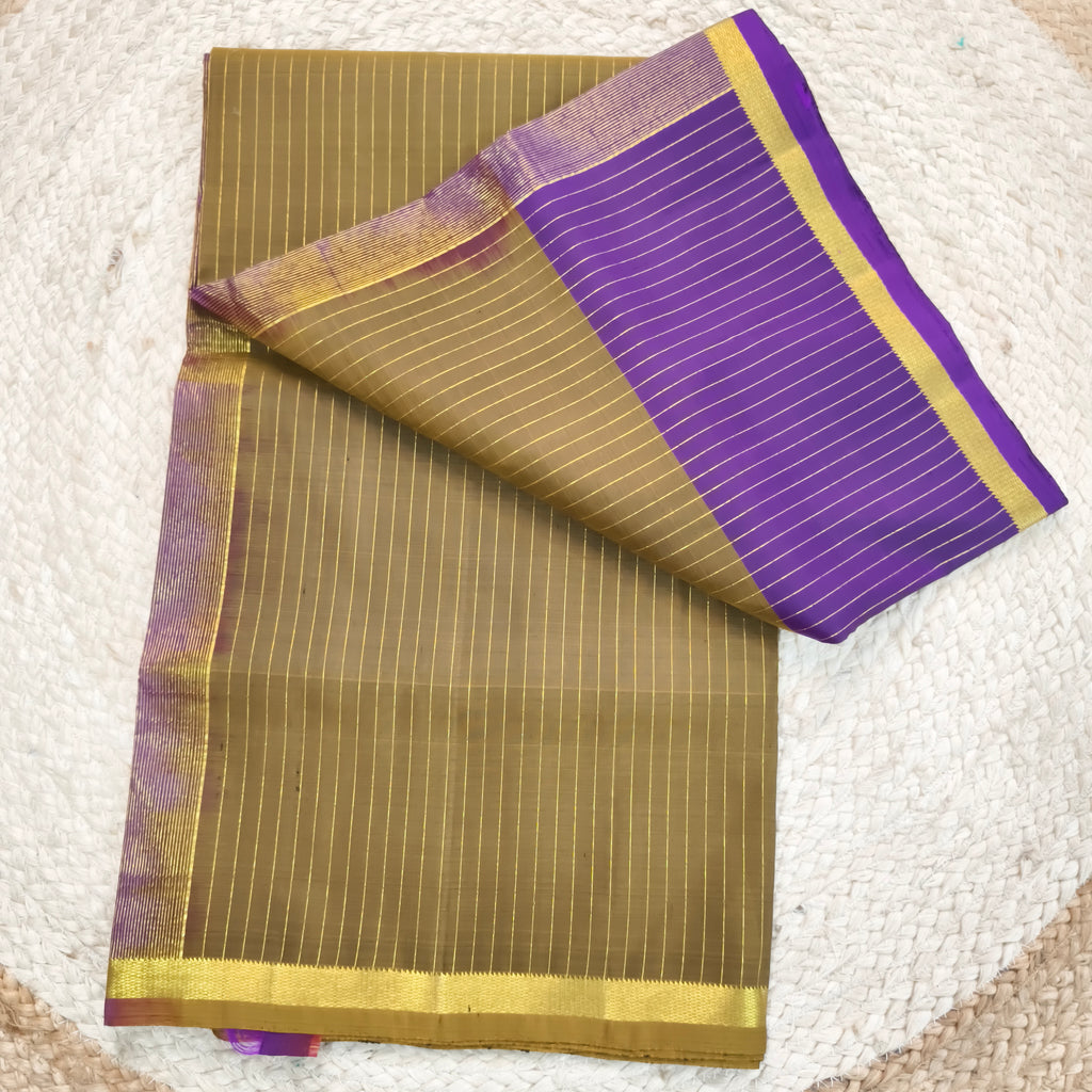 Pure Kanchipuram Silk Saree – Olive Green and Purple Contrast