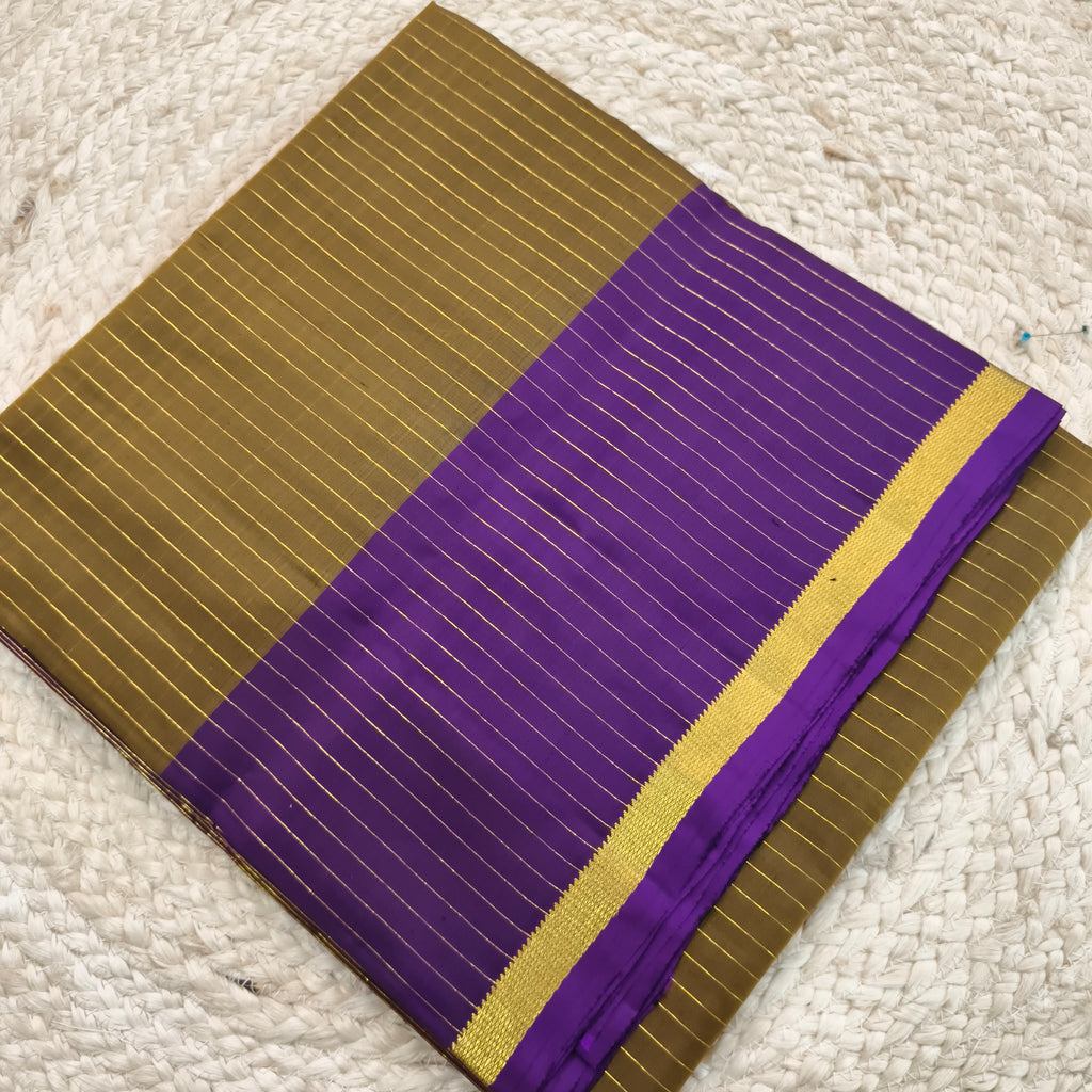 Pure Kanchipuram Silk Saree – Olive Green and Purple Contrast