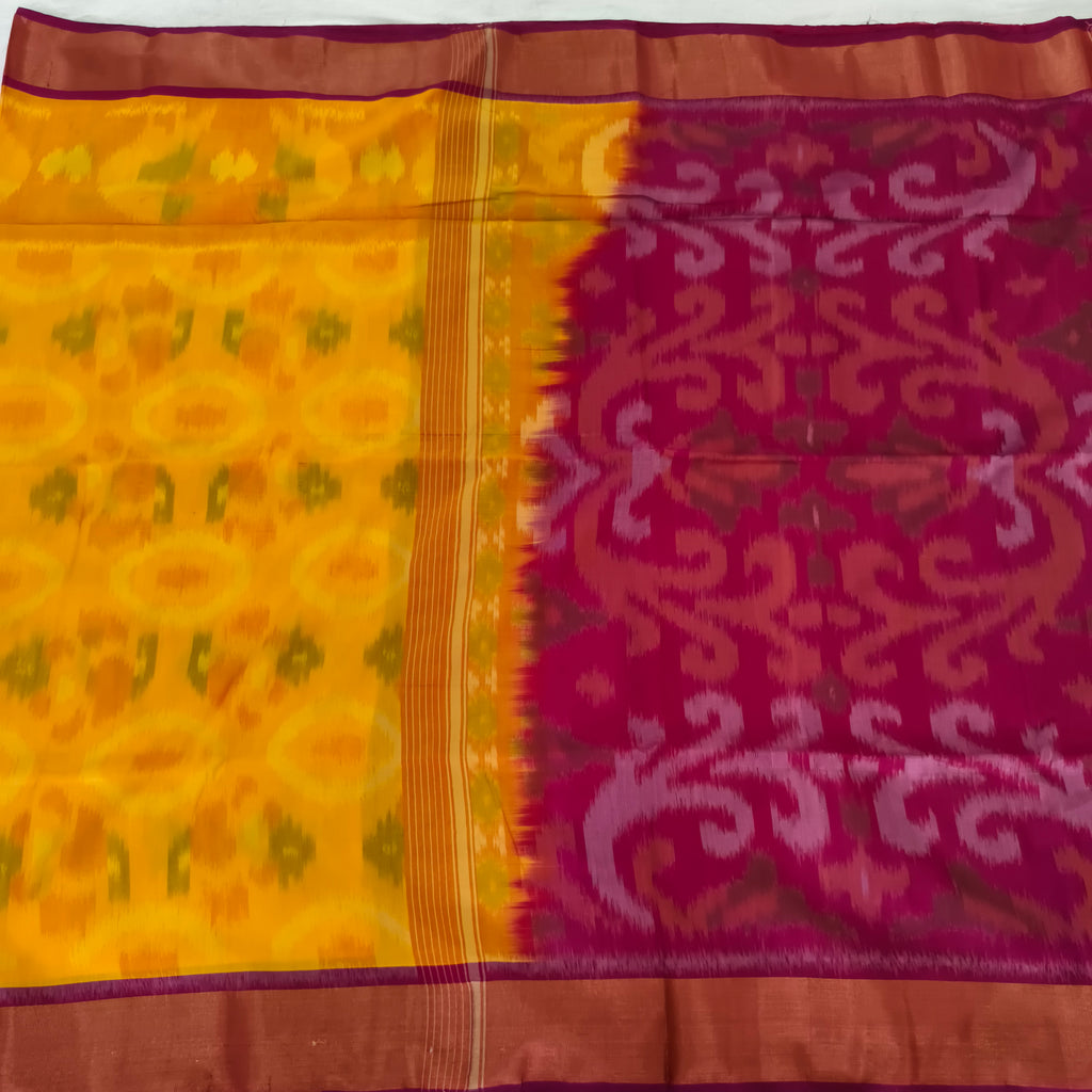 Silk Cotton Saree – Yellow and Rani Pink