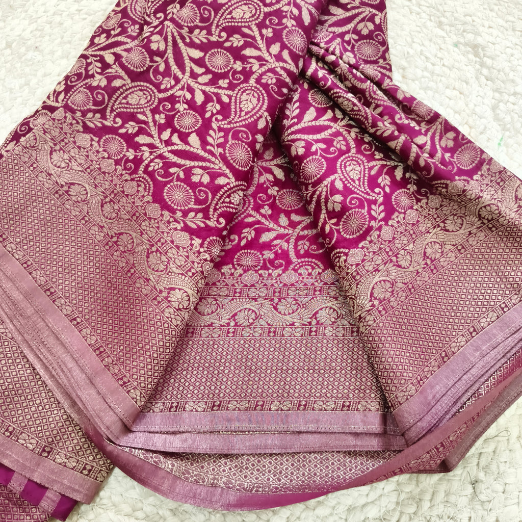 Banarasi Crush Georgette Saree- Wine color