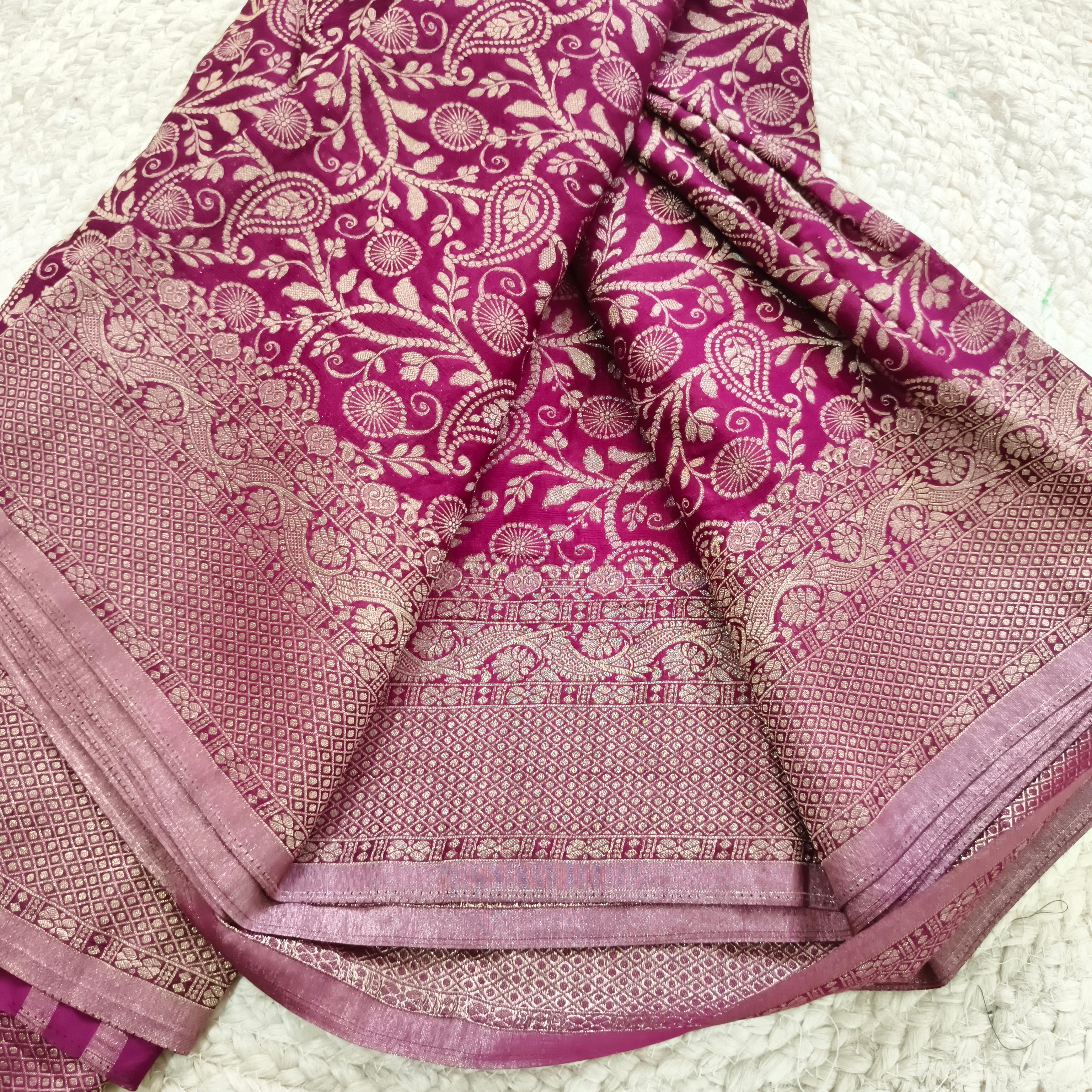 Banarasi Crush Georgette Saree- Wine color