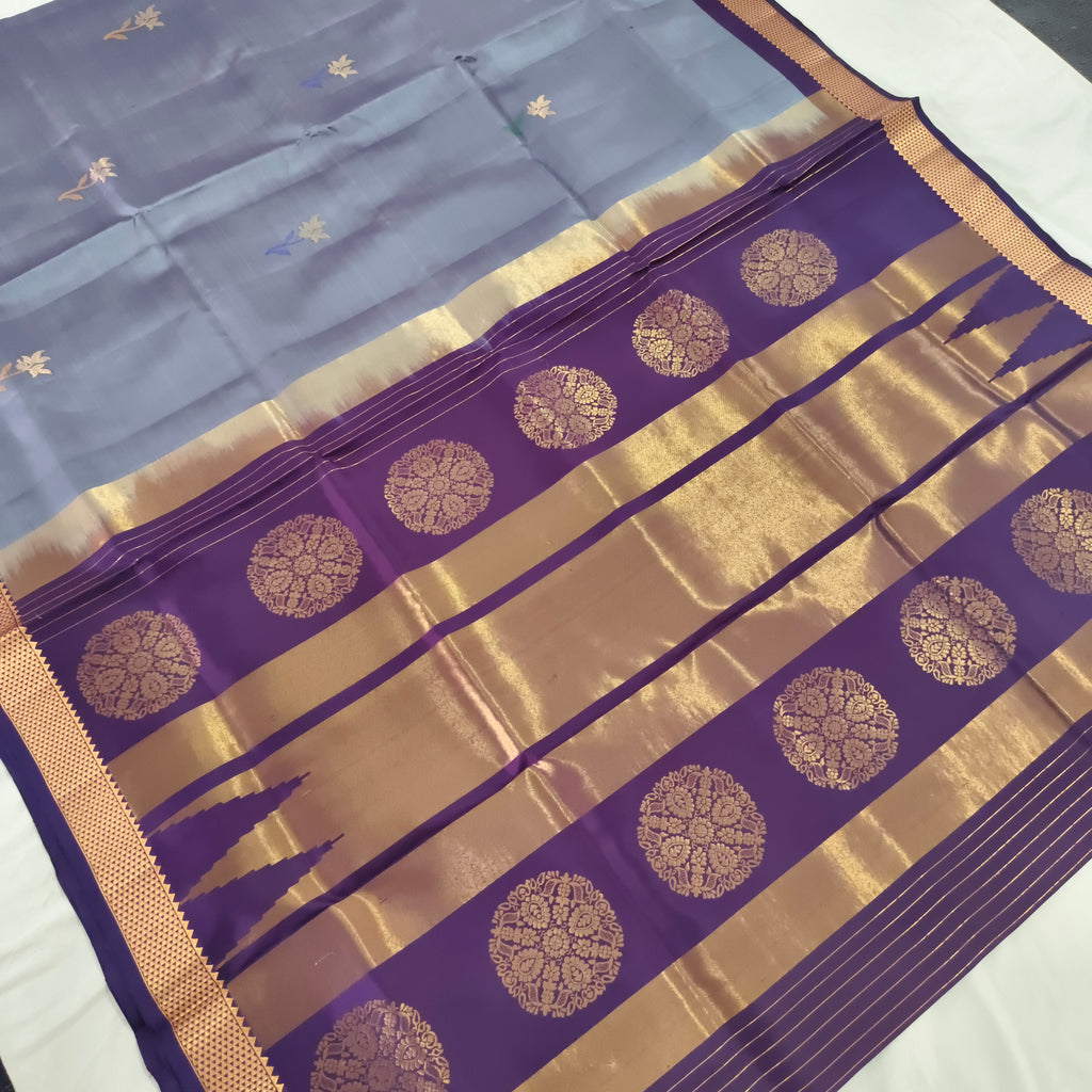 Pure Kanchipuram Silk Saree – Grey and Wine Contrast