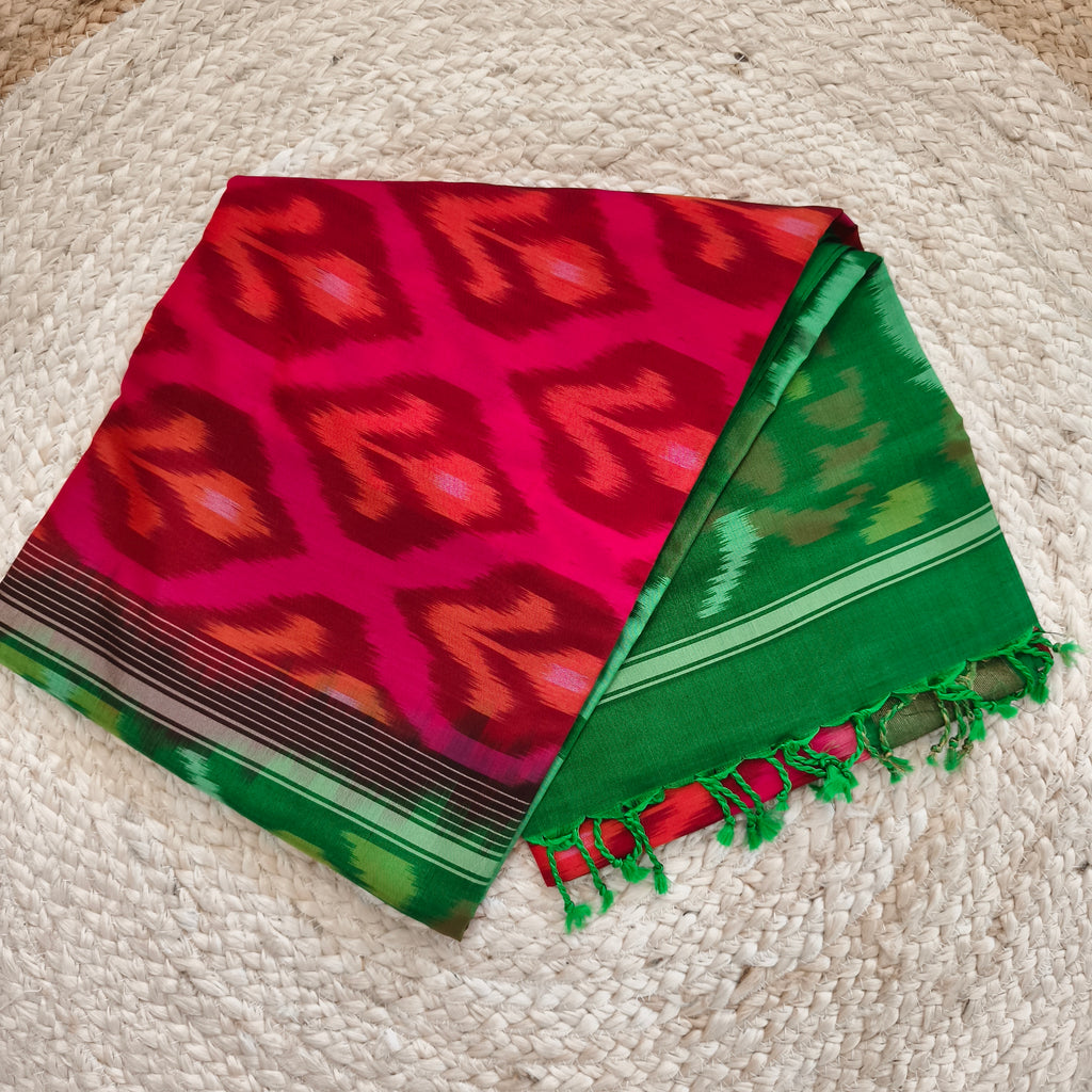 Silk Cotton Saree – Red and Green