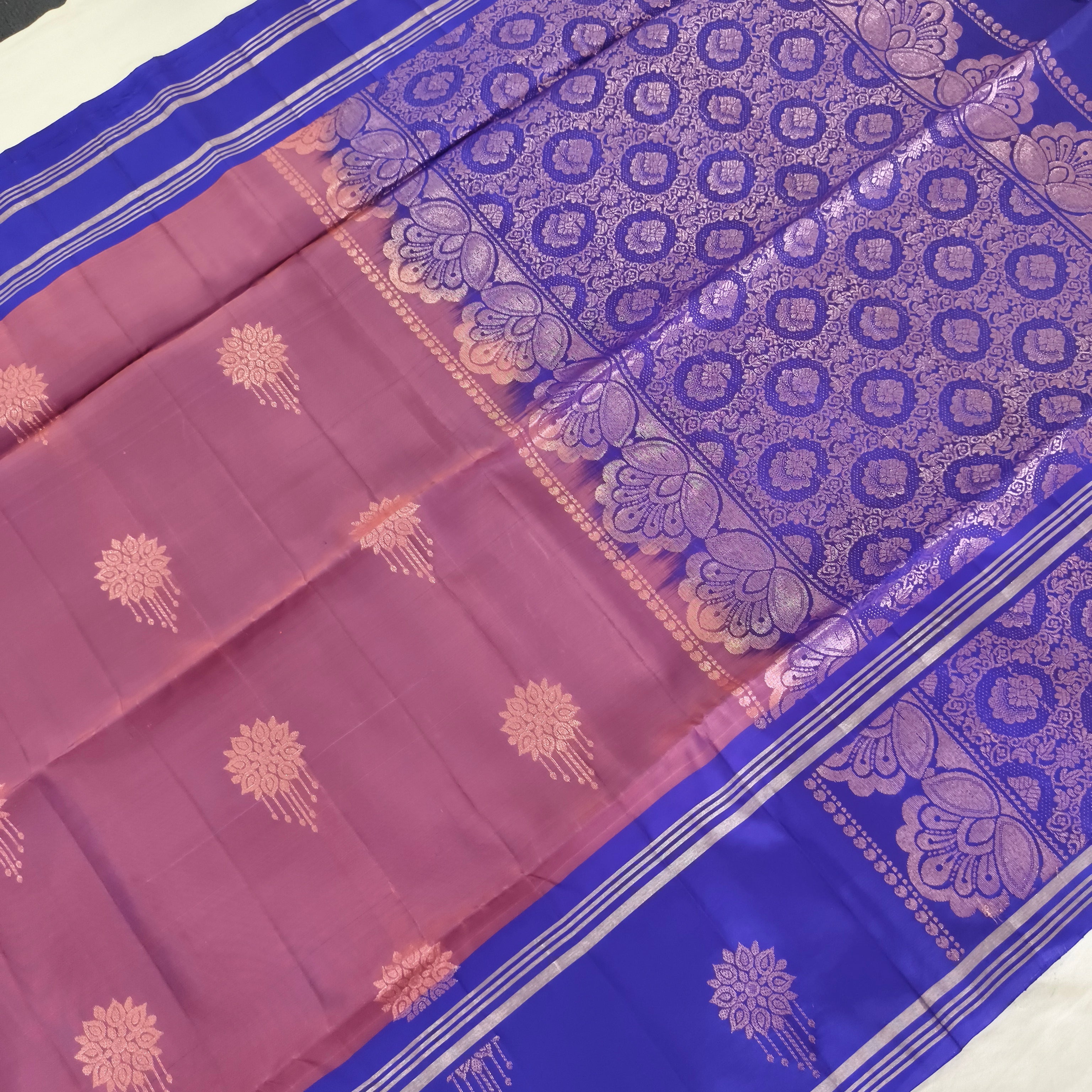 Soft Silk Saree – Pink and Royal blue Contrast
