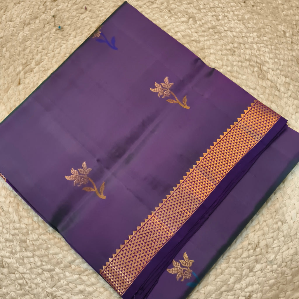 Pure Kanchipuram Silk Saree – Purple and Magenta pink Contrast