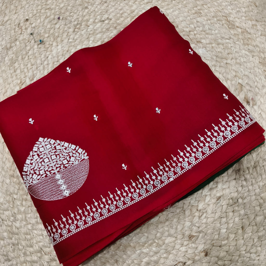 Red and Green Butter Silk saree