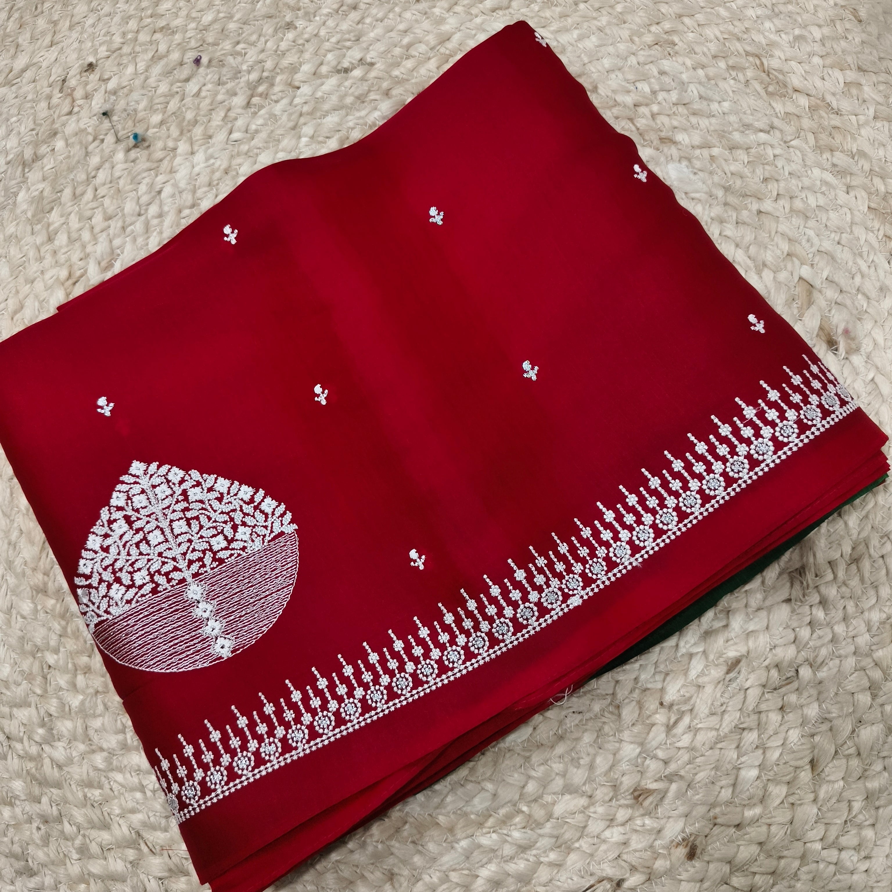 Red and Green Butter Silk saree