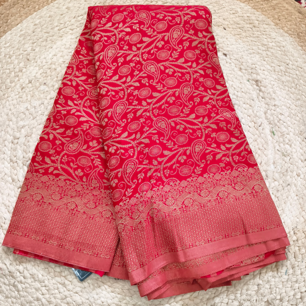 Banarasi Crush Georgette Saree- Red color