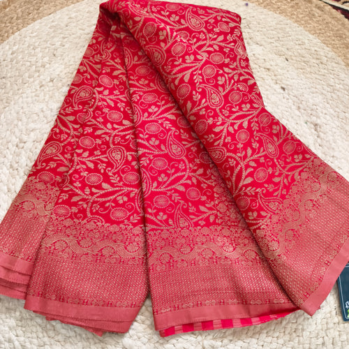 Banarasi Crush Georgette Saree- Red color