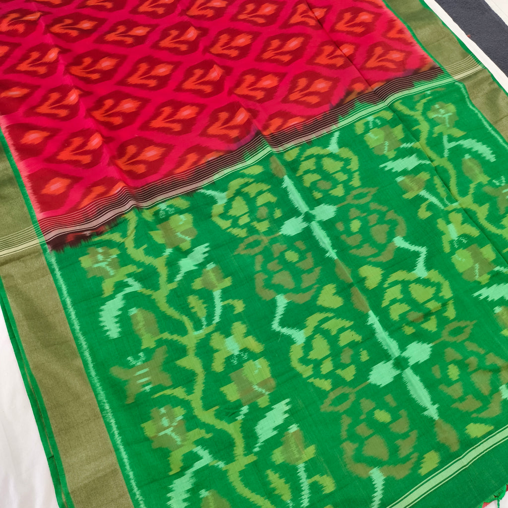 Silk Cotton Saree – Red and Green