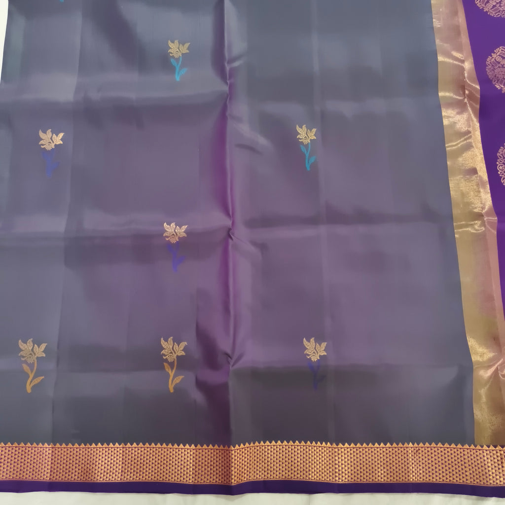 Pure Kanchipuram Silk Saree – Purple and Magenta pink Contrast
