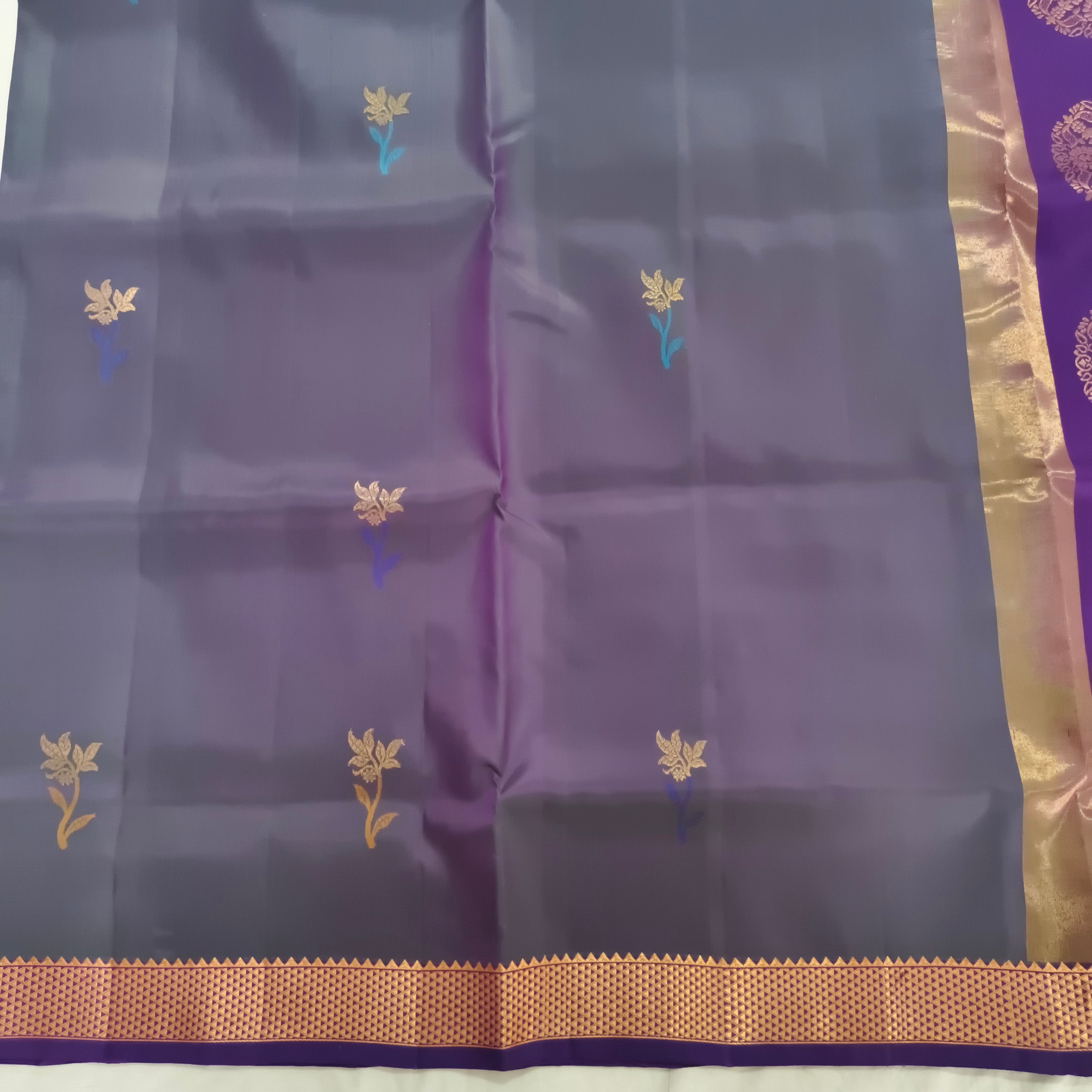 Pure Kanchipuram Silk Saree – Purple and Magenta pink Contrast