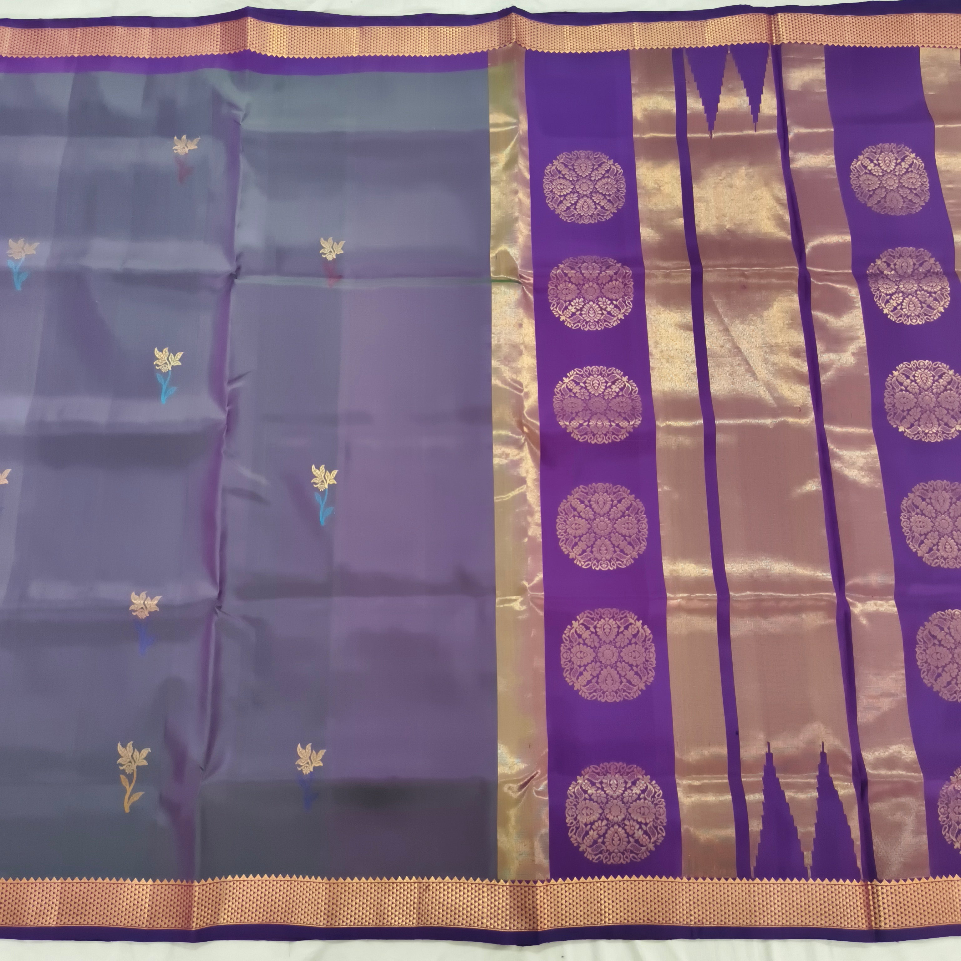 Pure Kanchipuram Silk Saree – Purple and Magenta pink Contrast