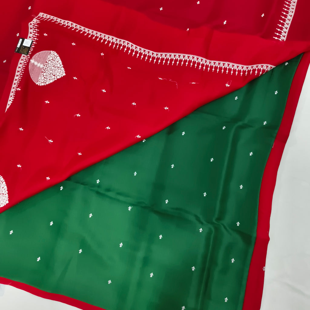 Red and Green Butter Silk saree
