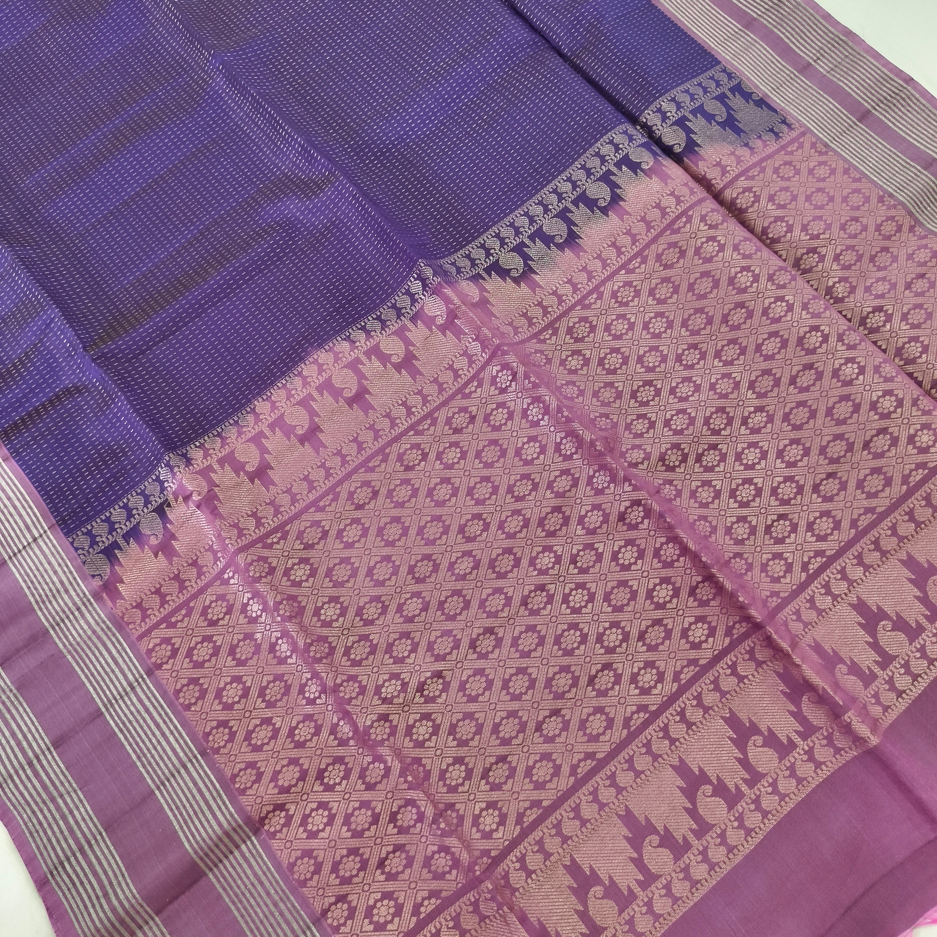 Soft Silk Saree – Dark Purple and Light Purple Contrast