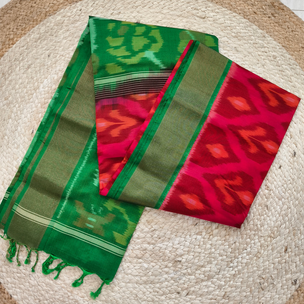 Silk Cotton Saree – Red and Green