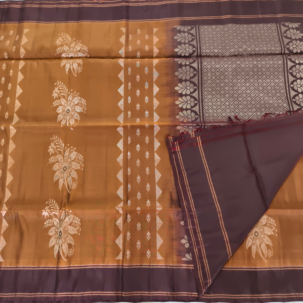 Soft Silk Saree – Copper Gold and Dark Brown Contrast