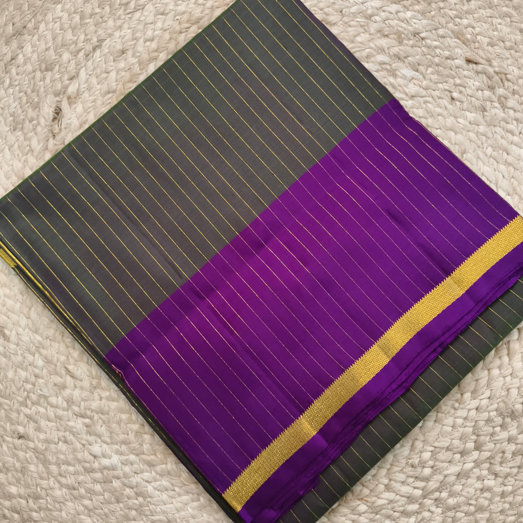 Pure Kanchipuram Silk Saree – Green and Magenta Contrast