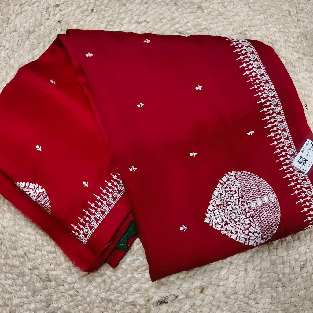 Red and Green Butter Silk saree