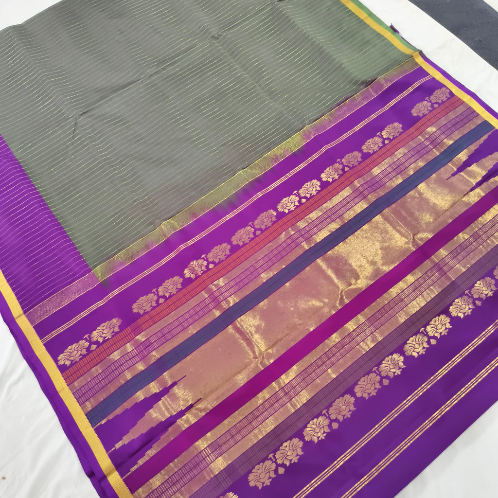 Pure Kanchipuram Silk Saree – Green and Magenta Contrast