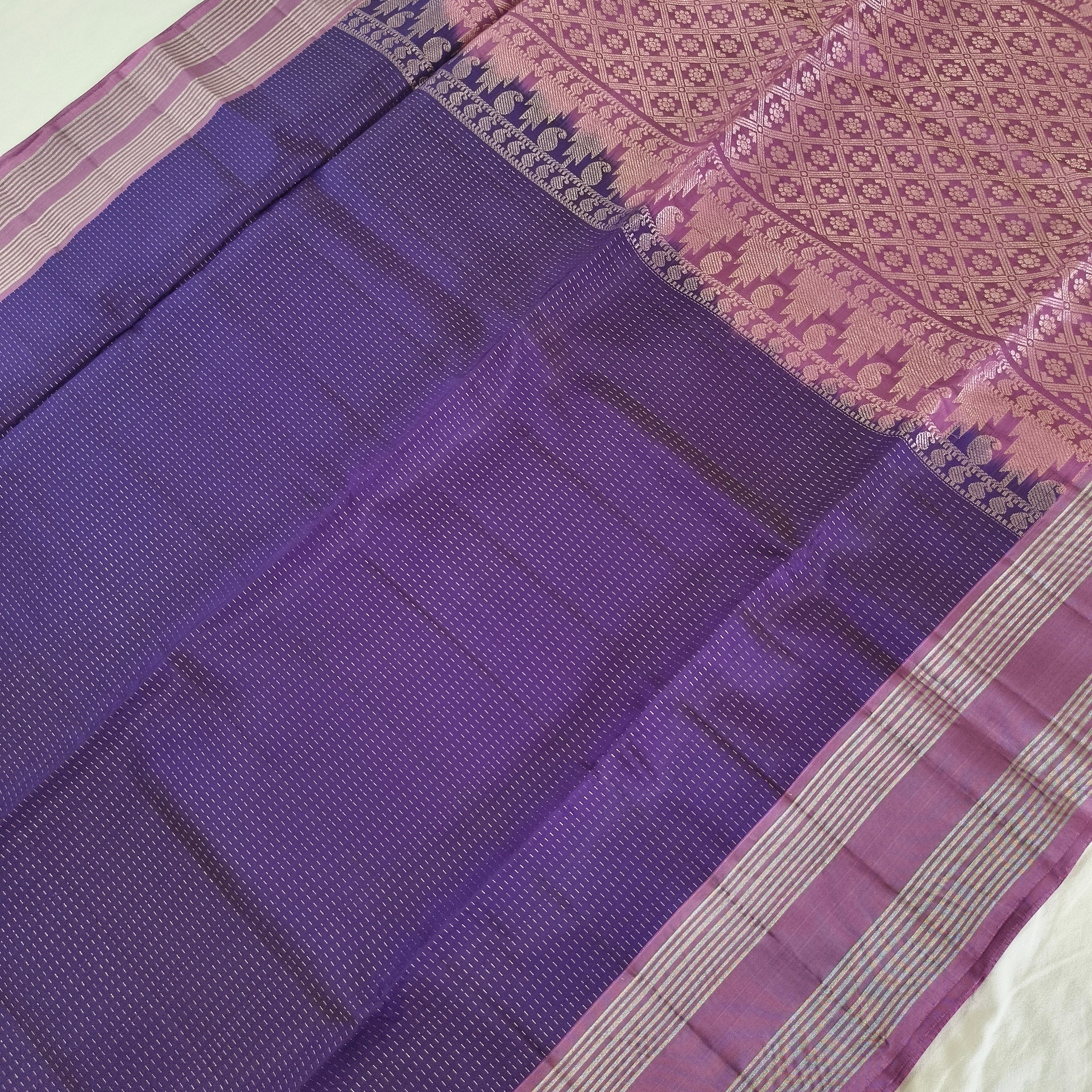 Soft Silk Saree – Dark Purple and Light Purple Contrast