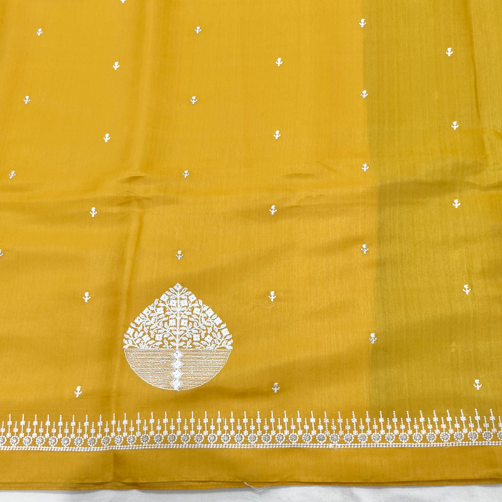 Yellow and Green Butter Silk saree