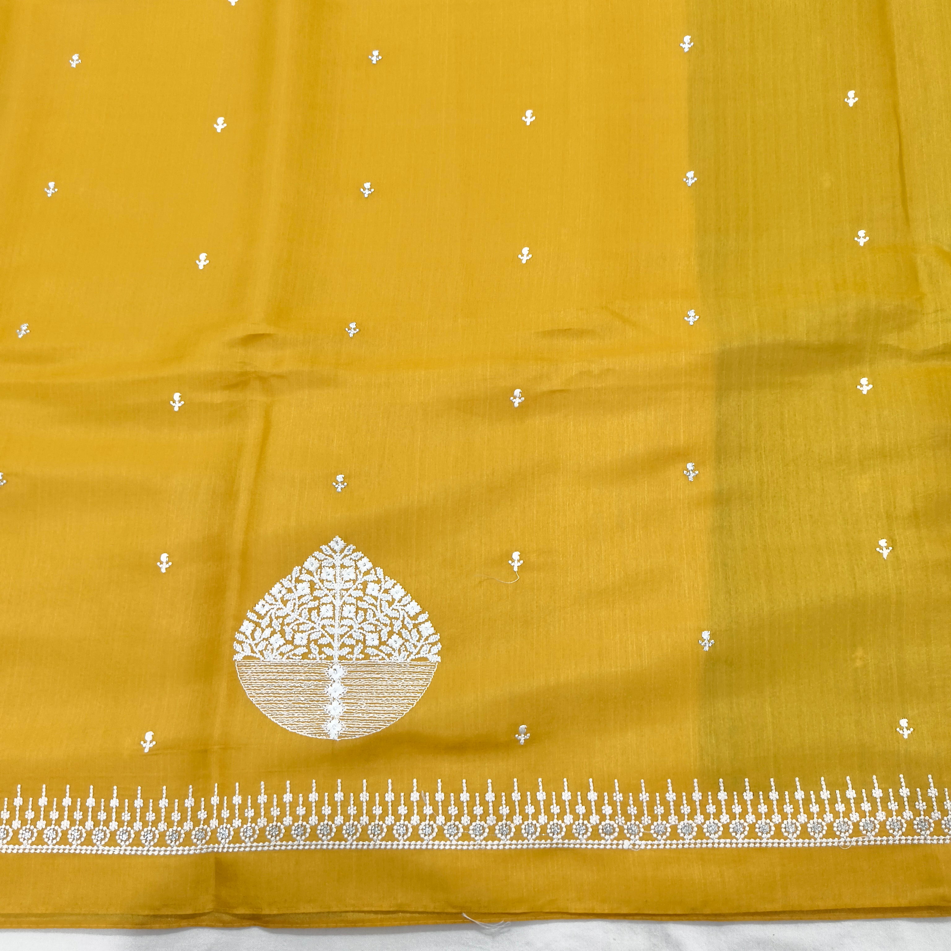 Yellow and Green Butter Silk saree