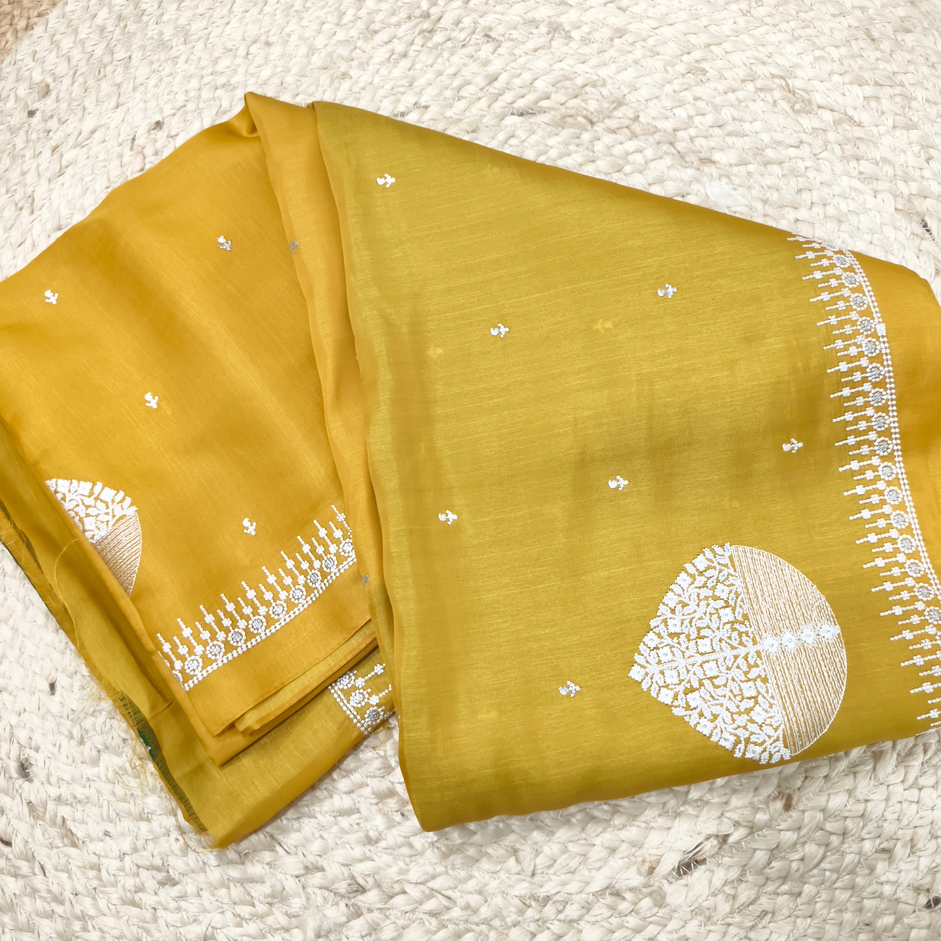 Yellow and Green Butter Silk saree