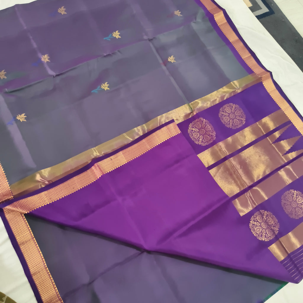 Pure Kanchipuram Silk Saree – Purple and Magenta pink Contrast