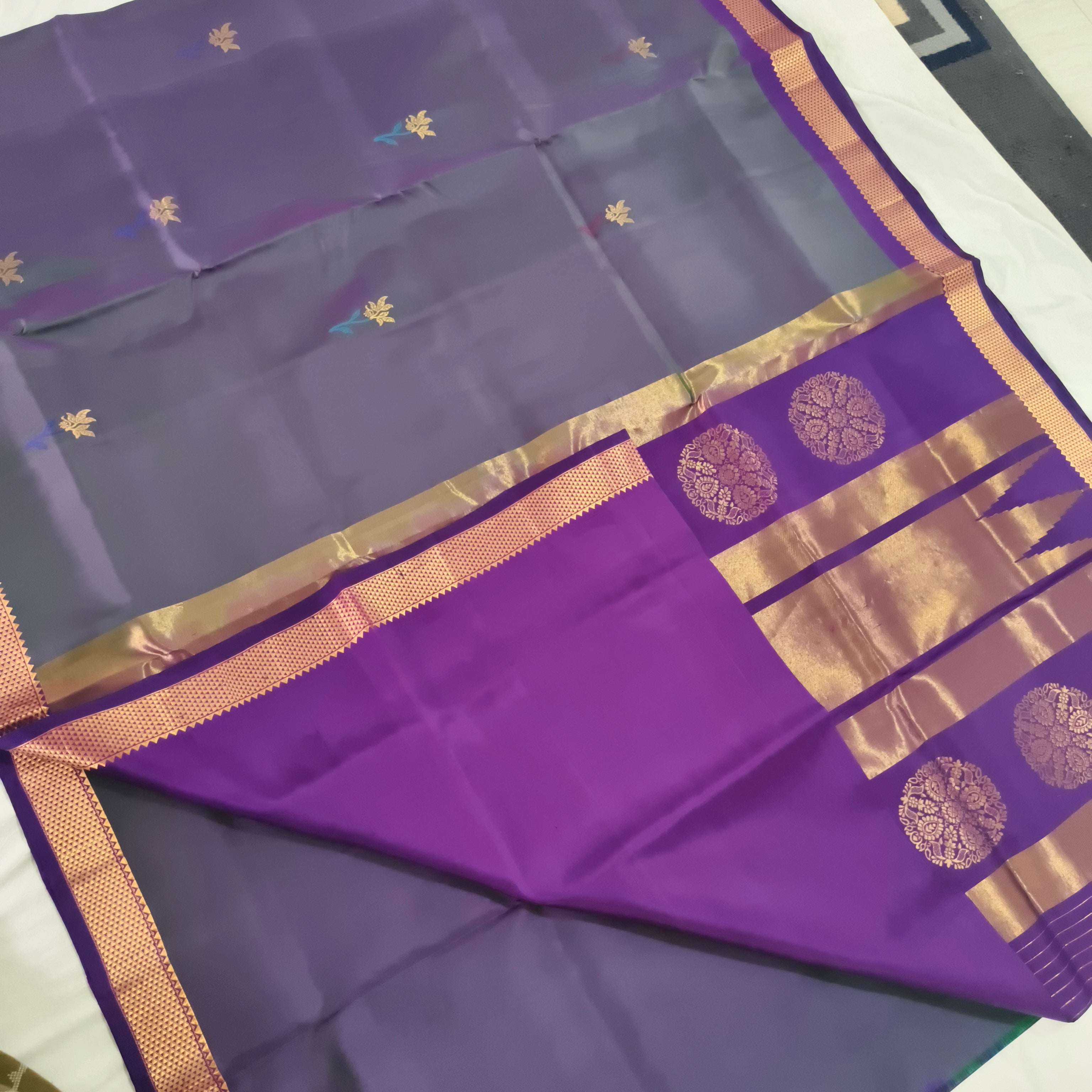 Pure Kanchipuram Silk Saree – Purple and Magenta pink Contrast